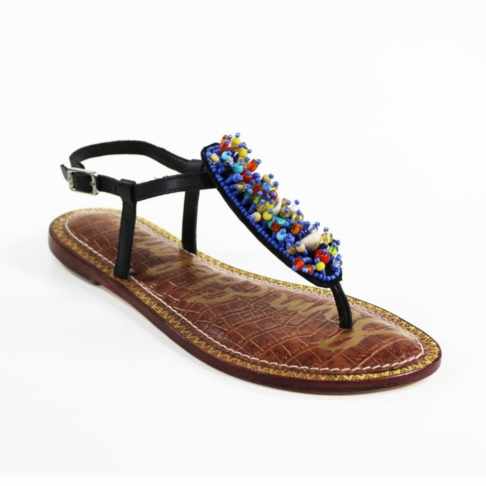 Sam Edelman Gabrielle Sandals Multicolor Beads Flats Thong Leather New